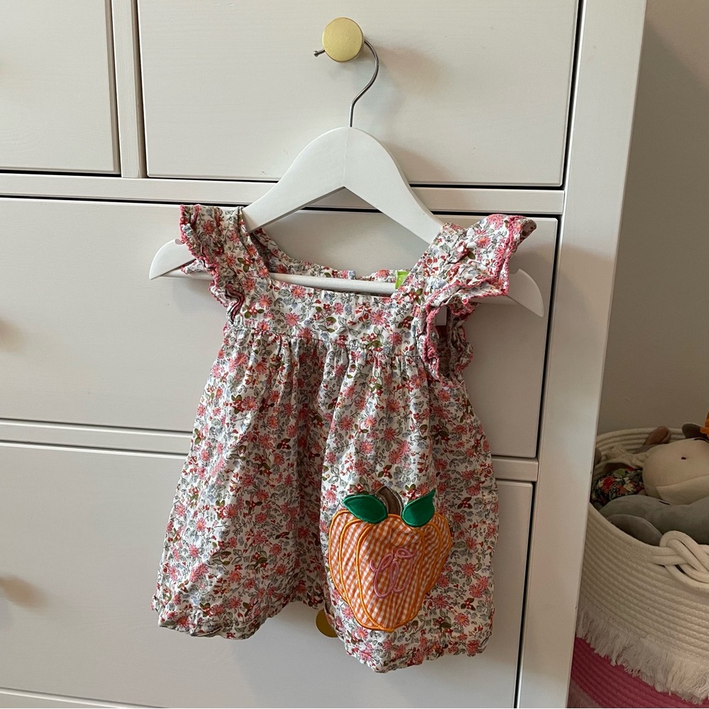 Classic Whimsy Pumpkin Embroidered Initial Floral Dress Size 2T